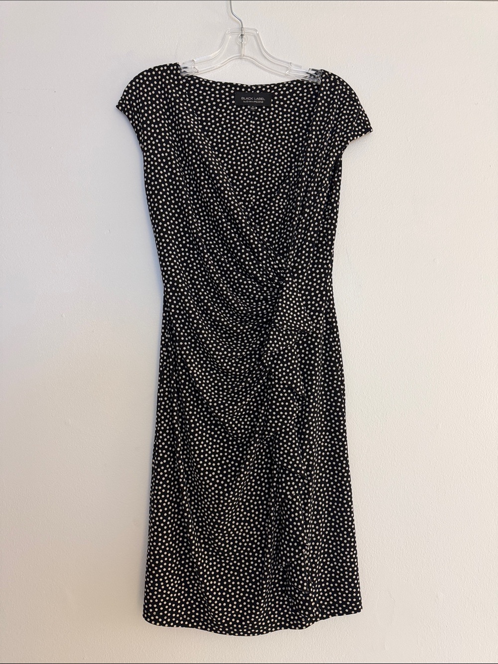 Black & White Polka Dot Midi Dress with Cap Sleeves